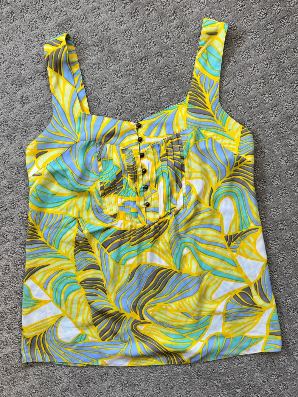 Banana Republic Tropical Print Square Neck Tank Blouse Yellow Blue EUC Size 6